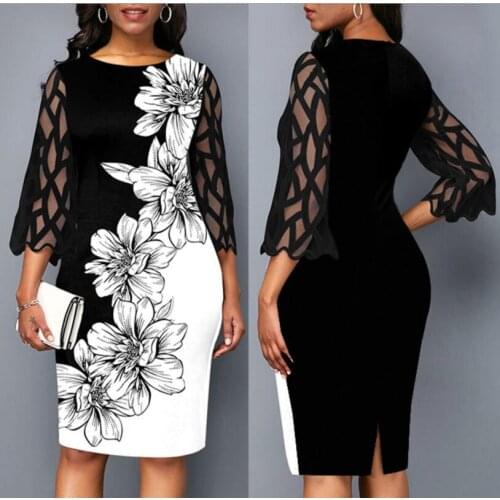 2021 Spring Plus Size S-2XL Women Lace Dress Elegant Birthday Mesh Printed Party Dress Sexy Clubwear Summer Clothing for ladies