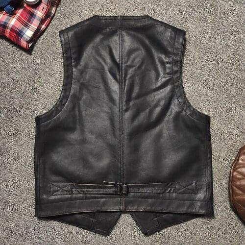 2021 Vintage Black Japan Casual Style Genuine Leather Vest Men Single Breasted Plus Size 4XL Real Cowhide Slim Fit Short Coat
