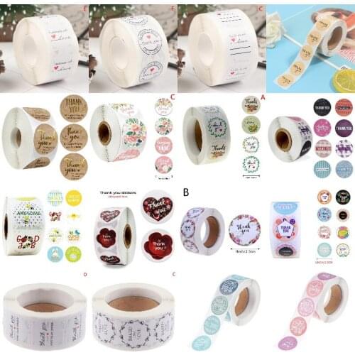 24/500pcs/roll Flowers Thank You Stickers For Christmas Stickers Scrapbooking Packaging Seal Labels Stationery Stickers