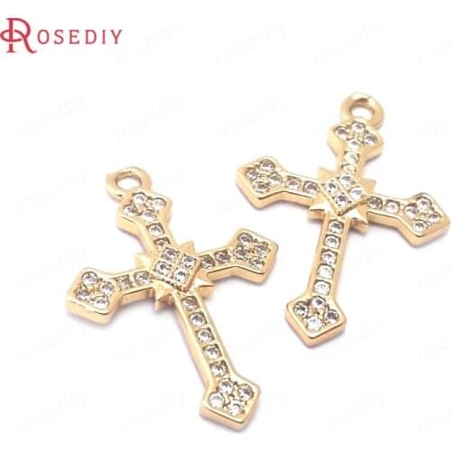 38883)6PCS 21.5x15MM 24K Champagne Gold Color Brass and Zircon Cross Star Charms Pendants Jewelry Making Diy Accessories