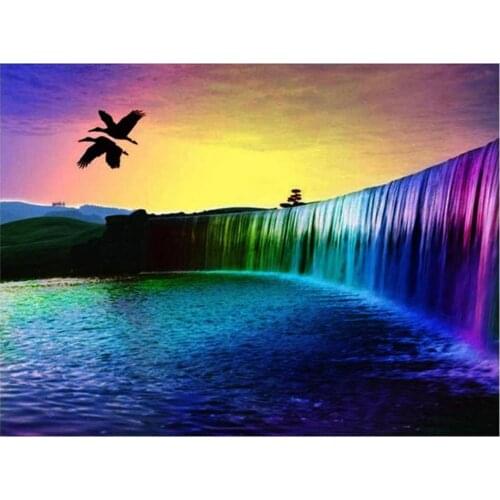 5d Diamond Art Mosaic Waterfall Embroidery Painting Large Size Rhinestone Drawing Picture Wall Decor Handcraft Gift New Arrival