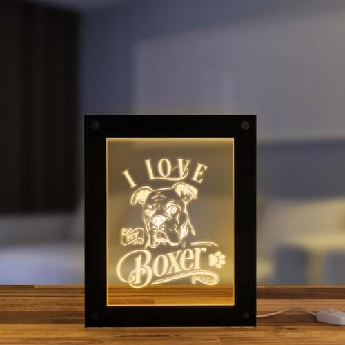 I Love My Boxer Bedroom LED Acrylic Display Sign Picture Frame Dog Lover Led Photo Frame Custom Design Desk Night Light