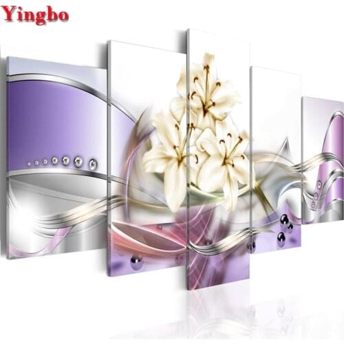 Diamond Painting Purple White Lily Flower 3d full square round drill,mosaic daimond cross stitch diamond embroidery sale 5 pcs
