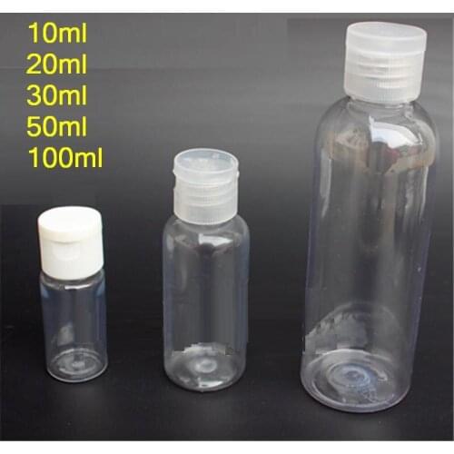 Free shipping 10ml/20ml/30ml Flip lid transparent plastic packaging bottles liquid water emulsion empty small subpackage bottle