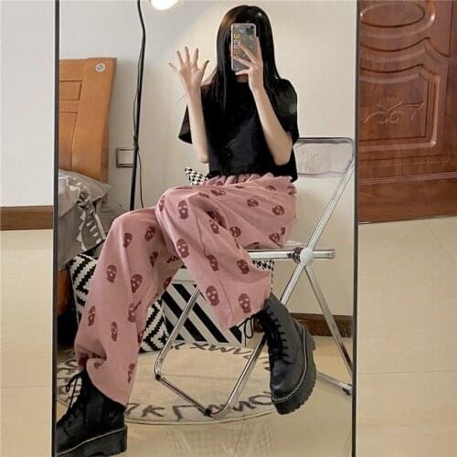HOUZHOU Harajuku Pink Corduroy Wide Leg Pants Women Korean Style Hip Hop Streetwear Jogging Sweatpants Plus Size High Fashion