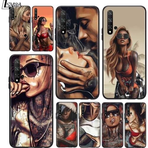 Sexy Sleeve Tattoo Girl for Huawei Honor 9X Lite 8X 9S 9A 9C 30 20 10i 20 10 10i 9 Lite 8C 8A 7C 7A Pro Black Phone Case