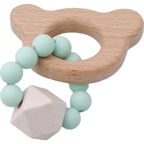 Baby Teething Toy Wooden Animal Moon Shaped Bracelet Silicone Beads Rattle Baby Teething Toy Baby Stroller Accessories