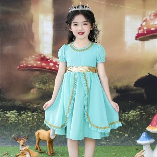 Halloween Christmas Party Cosplay Kids Girls Princess Jasmine Costumes For Children Party Dress Stage Perform Costume DL6055