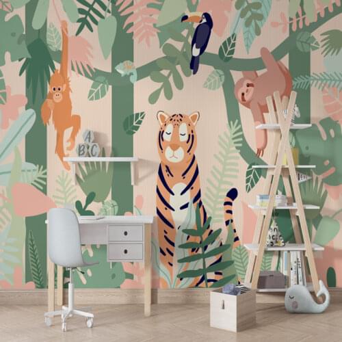 Bacaz Kids Jungle Animal Friends Wallpaper Mural for Nursery Children Bedroom 3D Cartoon Wall paper Photo Murals Decor Stickers