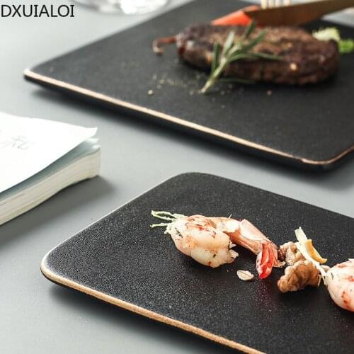 DXUIALOI modern minimalist creative flat plate sushi steak plate plate household black tableware restaurant barbecue plate