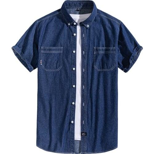Denim shirt men New summer short sleeve pocket shirts Breathable blue casual man Denim shirt clothing Camisa masculina