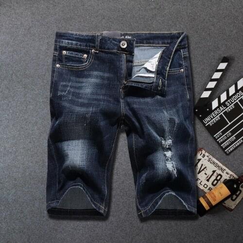 Summer Jeans Famous Brand Jeans Men Shorts Jeans Luxury Men Denim Trousers Zipper Patchwork Blue Hole Fashion