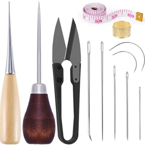 Imzay Leather Sewing Needle Awl Craft Tools Kit DIY Hand Sewing Stitching Punch Awl Work Saddle Leathercraft Accessories