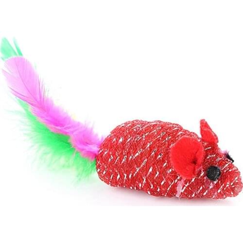 1pc Mouse Shape Toy Creative Plastic Faux Feather Decor Pet Interactive Toy Cat Bite Toys Pet Supplies Random Color