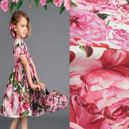 Imitation cotton pink rose digital printing fashion fabric for dress tissus au mètre telas por metro tissu vestidos sewing tela