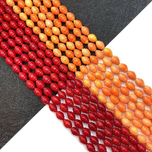 Coral Hand-carved Rice-shaped Beads 6x8mm Natural Red Coral for Jewelry Making DIY Necklace Bracelet Earring Accessories 38cm