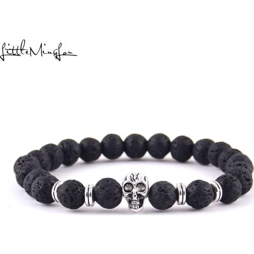 Little MingLou New trendy skull Head charm bracelet Natural Stone Beads Men bracelets & bangles for friend gift