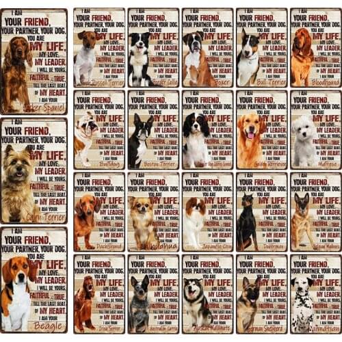 [ Mike86 ] Dog Pet Bulldog Beagle Border Collie Chihuahua Boxer Metal Tin Sign Wall Poster Iron Painting Pub S-09 20*30 CM