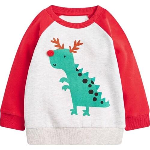 Cute Christmas Dinosaur Boys Sweatshirt Kids Tshirt Thin Fleece Cotton Spring Fall Toddler Tops Tees Childrens Clothes