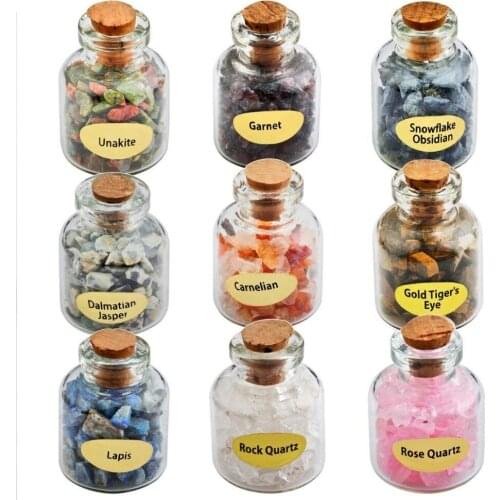 TUMBEELLUWA 9 Mini Wishing Bottles Chips Crystal Healing Tumbled Stone Reiki Wicca Stones Set