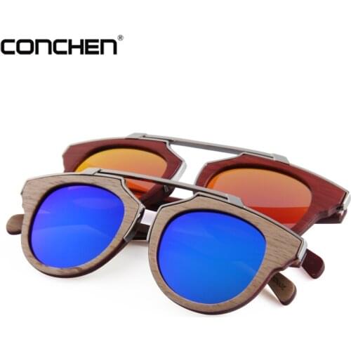 CONCHEN High Quality Cat.3 UV400 mirror sunglasses wood bamboo UV400 polarized mens sunglasses eyewear WB5622