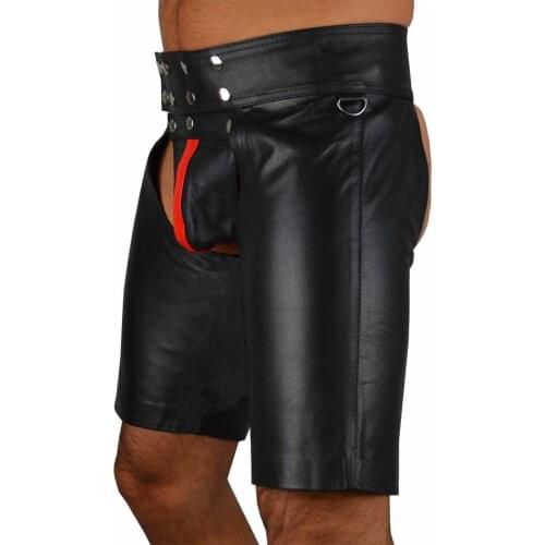 Man Hot Sexy Leather Underwear Shorts Open Crotch Stitching Slim Shorts Buckled Pouch Nightclub Gay Fetish Wetlook Latex Short