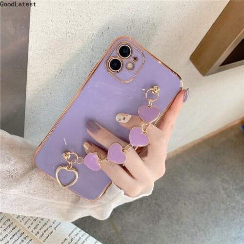 Luxury Plating Love heart chain Wrist Bracelet soft case for iphone 12 Pro Max MiNi 11 pro max X XS XR 7 8 Plus SE 2020 Cover