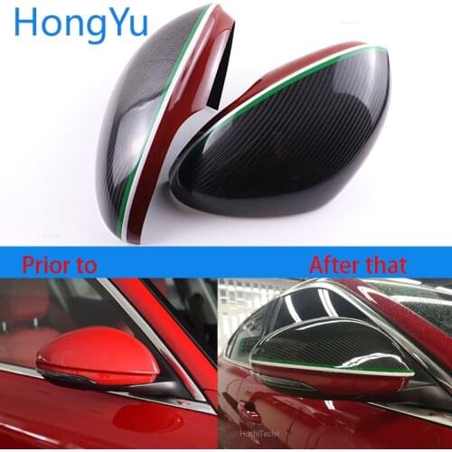 For Alfa Romeo Giulia 2015-2019 Real Carbon Fiber Add-on Car Rear View Side View Mirror Cover Cap Caps Shell Italian flag style