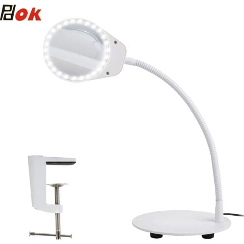 Dimmable Magnifying Glass Desk Lamp Hands Free 2 in 1 3X/10X Lighted Magnifier with Stand & Clamp Adjustable Gooseneck Lamp