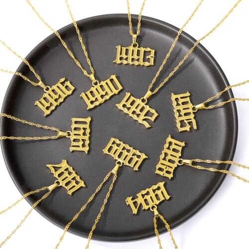 Stainless Steel Year Birth Number Pendant Necklaces For Women 1985-2020 Gold Choker Necklace Collares Chain Gothic Jewelry Gifts