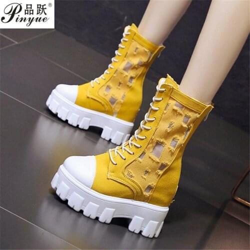 New Fashion Female Platform Boots INS Hot High Top Ankle Boots Women High Height Increasing Shoes Woman