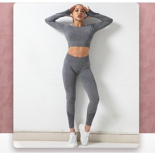 New Sports Women Yoga Set Tight-fitting Running Breathable Knitted Seamless Yoga Wear Long-sleeved Suit for Women