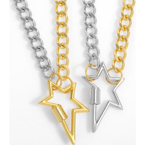 FLOLA Gold Silver Color Cuban Chain Star Necklace For Women Mixed Thick Curb Link Chain Necklace Pendant Simple Jewelry nket25