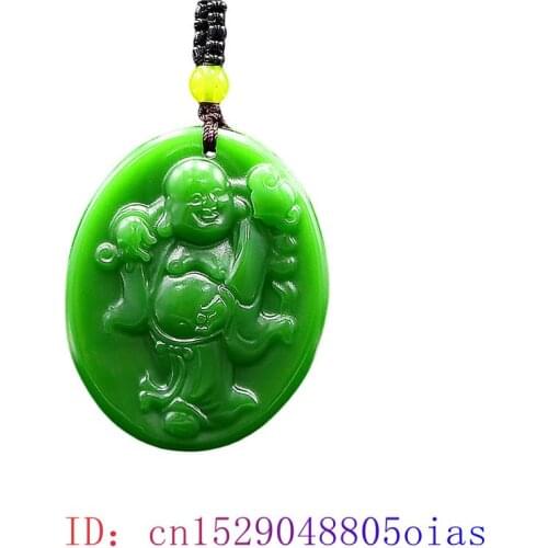Green Jade Maitreya Pendant Chinese Buddha Necklace Gifts Charm Jadeite Gemstone Fashion Jewelry Amulet Natural Carved Women