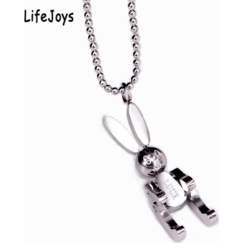 Robot Rabbit Pendant Bunny Necklace Women Stainless Steel Cute Lucky Jewelry Movable Limbs Charm Rose Gold Silver Color Korean
