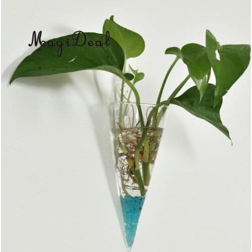 MagiDeal High Quality Handmade Clear Cone Shape Glass Wall Hanging Flower Vase Plant Bottle Home Bedroom Living Room Door Decor