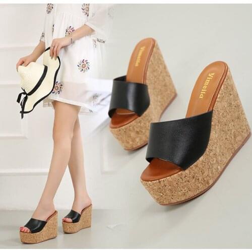 Platform Slippers Women Open Toe Wedges Sandals Ladies Summer High Heels Casual Shoes Home Outdoor