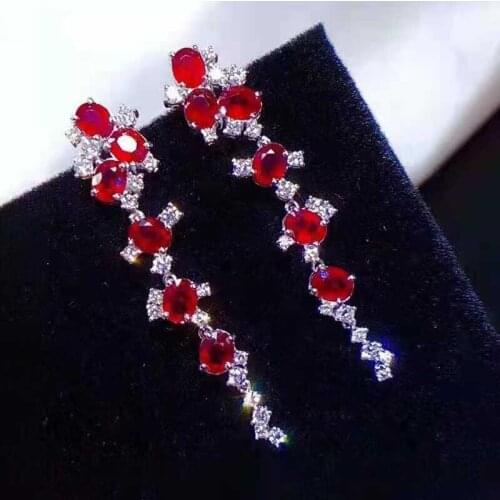 Classic 925 Sterling Silver Earring Natural Oval Cut Ruby Created Moissanite Gemstone Party Dangle Earrings Studs Fine Jewelry