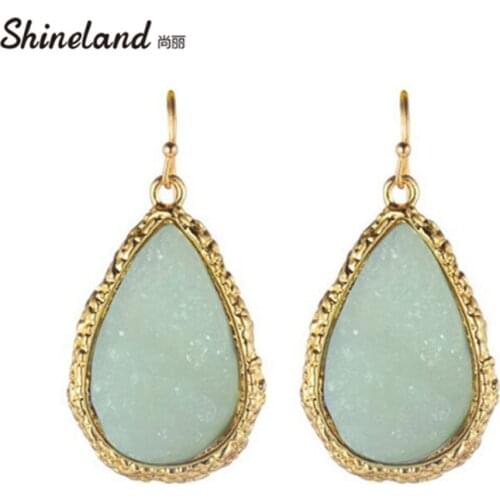 Shineland 2021 New Big Resin Stone Long Earrings For Women Teardrop-shaped Waterdrop Earrings trendy- Dangle Earrings Bijoux