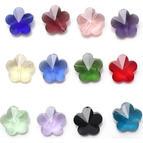 ZHUBI 20pcs/lot Glass Plum blossom Shape Beads With Vertical Hole 14mm Crystal Pendant For DIY Making Charms Jewelry Accessories
