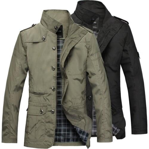 Mens Trench Coat Polyester Large Size Mens Jacket Slim Stand Collar Jacket