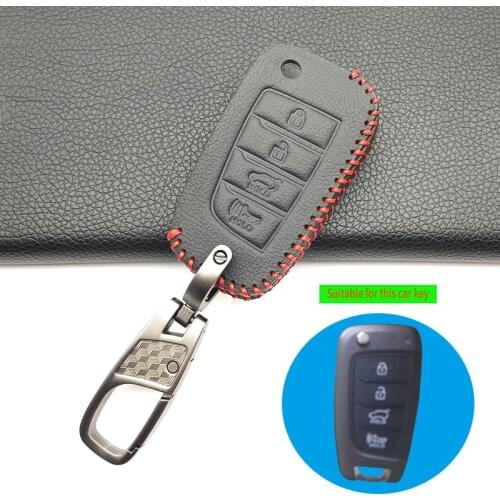 Xinyuexin Solaris Car Key Case Leather Cover Case for Hyundai Elantra 2016 2017 2018 4 Buttons Folding Remote Shell Key