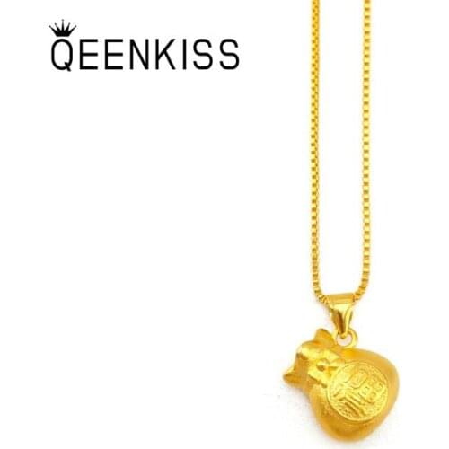 QEENKISS PT523 Fine Jewelry Wholesale Hot Fashion Woman Girl Birthday Wedding Gift Fortune Bag 24KT Gold Pendant Charm No Chain