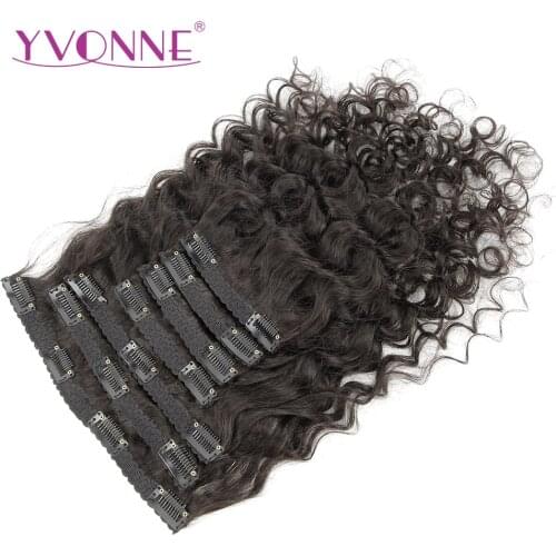 YVONNE Italian Curly Clip In Human Hair Extensions Brazilian Virgin Hair 7 Pieces/Set 120g Natural Color