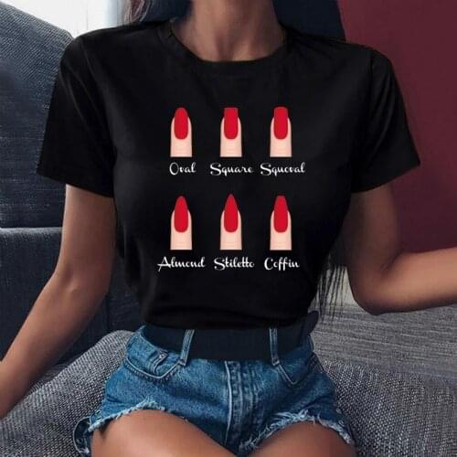 Women Summer Nail Art Make Up 90s Ladies T-shirts Casual Short Sleeves T Shirt Womens Graphic Female Black Tee Tops