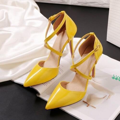 Ladies Sandals Thin Heels High Heels Pointed Casual Sandals Sexy Patent Leather High Heels Big Small Size Womens Shoes 32,33-47