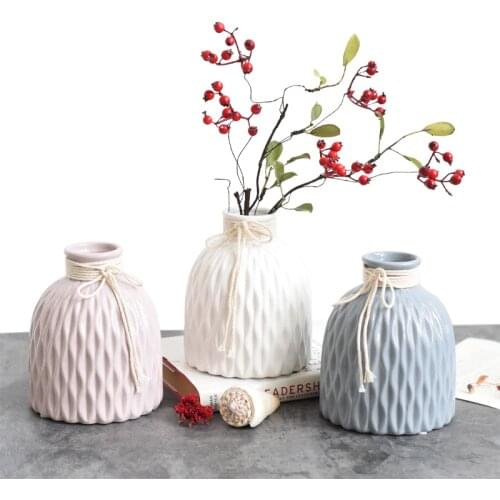 1pc Wave Design Ceramic Vase Blue Pink Porcelain Flower Vase with Hemp Rope Home Decor Water Planting Container