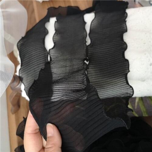 1Yard Latest Guipure Pleated Lace Fabric High Quality Black Lace Trim 9cm Lace Trimmings For Sewing Clothing Accessories LQ15
