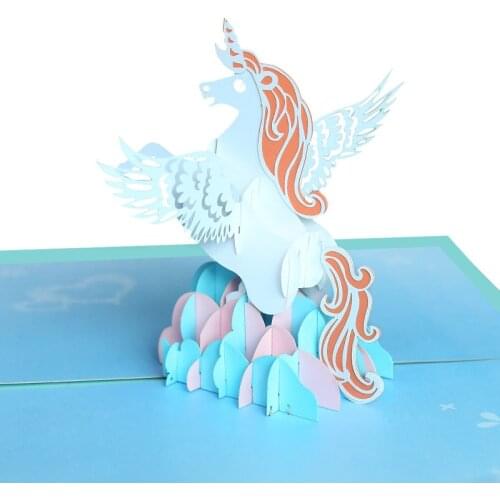 10pcs Wholesale 3D Handmade Cartoon Flying Unicorn Paper Invitation Greeting Cards PostCard Kids Birthday Party Creative Gift