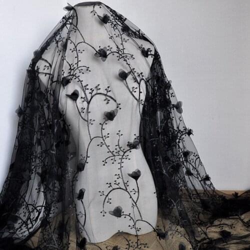 130*100cm black lady prom Dress Applique DIY Bridal Headdress scarf veil 3D Embroidered Lace Fabric Patch curtain free ship